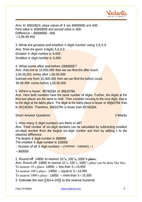 Important Questions For Cbse Class 6 Maths Chapter 1 Knowing Our