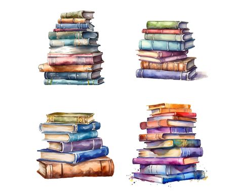 Watercolor Stack Of Books Clipart 16 S Watercolor Books Etsy