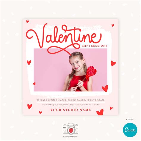 Valentine Mini Sessions Marketing Template For Canva Strawberry Kit