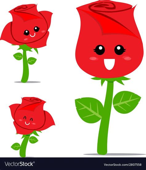 Rose Cartoon 001 Vector Image On Vectorstock Happy Flowers Rosé