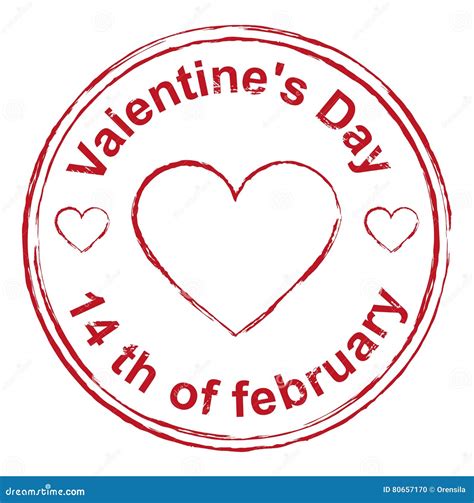 14th February Valentines Day Red Stamp Imprint Heart Shape Vector