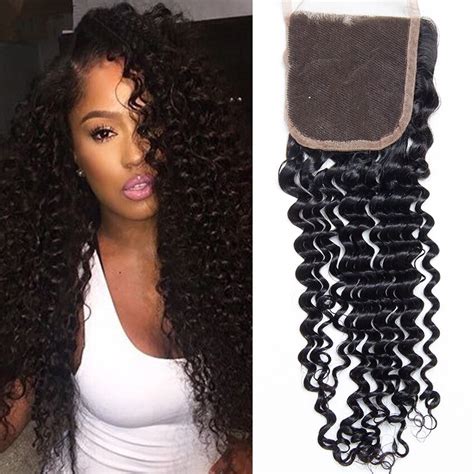 Grade A Brazilian Virgin Hair Deep Curly Lace Closure Human Hair Weave Brazilian Deep Wave
