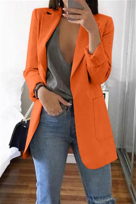 Orange Casual Long Sleeves Suit Jacket Long Sleeve Suit Jacket