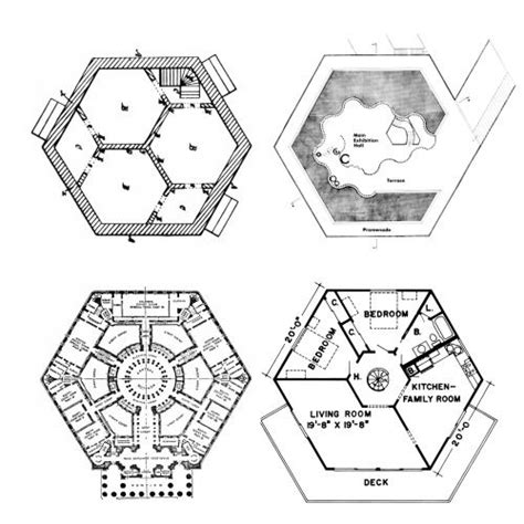 Hexagon Plans From Left To Right Harriet Irwin Hexagonal Building