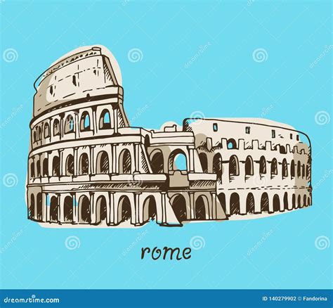 Drawing Of Coliseum Colosseum Illustration In Rome Italy Stock Vector