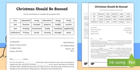 Australian Christmas Persuasive Letter Cloze Worksheet Worksheet