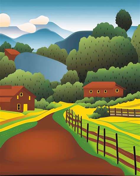Country Landscape Vector Illustration 4k · Creative Fabrica