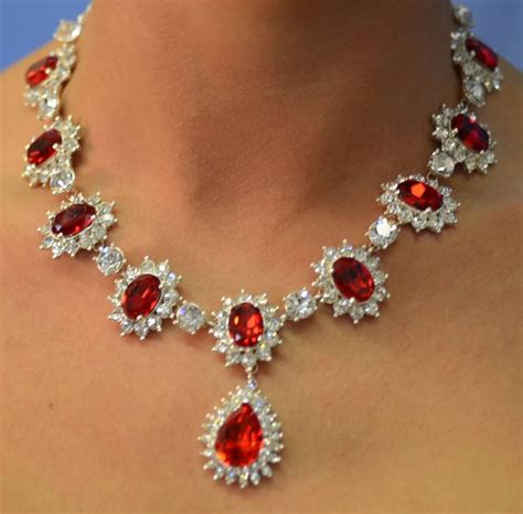 So Glamorous Ruby Red Crystal Necklace And Earring Wedding Jewelry Set By Elena Designs