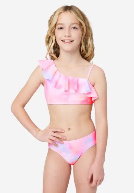 JUSTICE GIRLS PINK Tie Dye Ruffle Asymmetrical Bikini Swimsuit Set Size