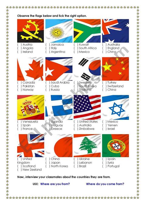Flags Esl Worksheet By Claudio Santos