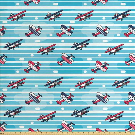 Vintage Airplane Fabric By The Yard Retro Colorful Propeller Planes On