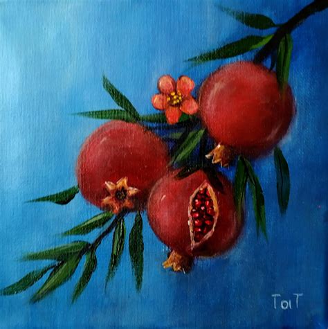Pomegranate Acrylic Painting On Canvasstill Life Original Etsy