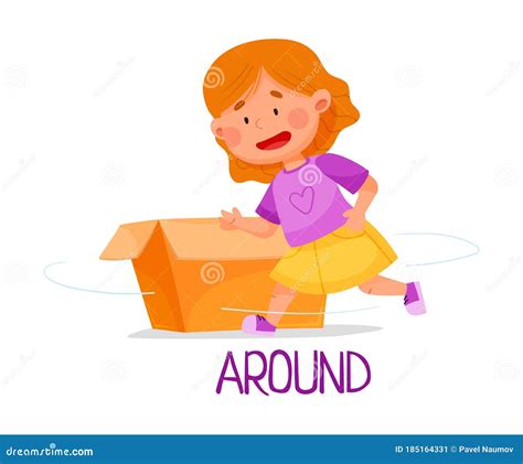 Little Red Haired Girl Standing In Front Of Carton Box As Preposition