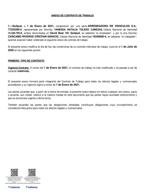 Anexo De Contrato Extensión Indefinido Pdf