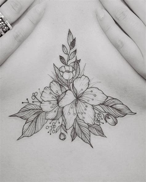 Floral Fineline Sternum Tattoo By Tritoan Ly Pretty Tattoos Love Tattoos Beautiful Tattoos