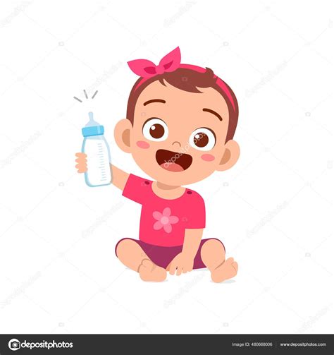 Cute Little Baby Girl Drink Milk Bottle Stock Vector Image By