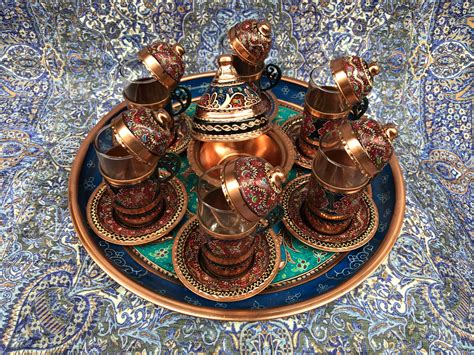 Turkish Tea Set Colorful Serving Set For Person Hand Etsy