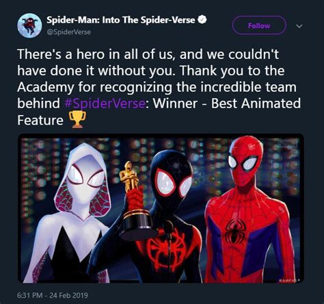 Spider Man Into The Spider Verse Wins Spider Man Into The Spider