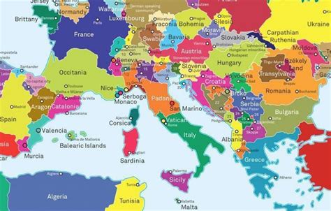 Ogni nazione è stata colorata con un colore differente in modo da poter essere contraddistinta. Un'Europa divisa in ottanta Stati: nella mappa anche la ...