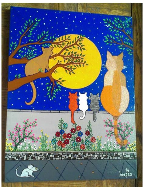 Cats And Mouse By F Borges Acrylics On Canvas 16 X 20