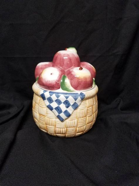 Red Apple Basket Cookie Jar International Corp Susan Winget Etsy