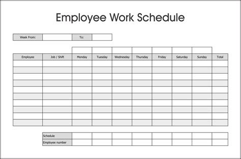 Printableemployeeworkscheduletemplate Work Schedule Schedule