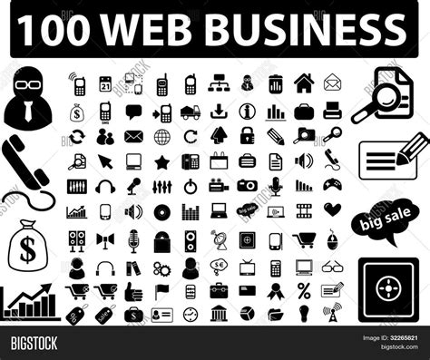 100 Web Business Icons Set Signs Vector Illustration Stock Vector