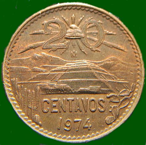 Monedas de México y el Mundo: México: 20 Centavos de 1974 (Tehotihuacán)
