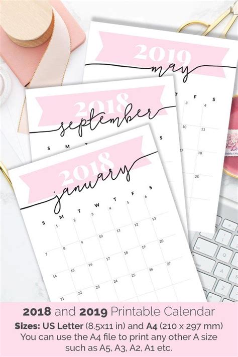 Calendar 2021 2022 Printable Desk Calendar For Wall Pink Etsy