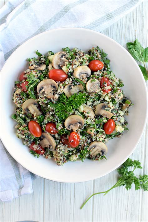 Easy Mushroom Quinoa Tabouli Salad Oil Free Emily Happy Healthy