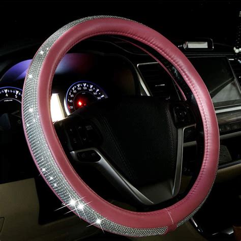 Bling Steering Wheel Cover 15 Inch For Women Pu Leather With Bling