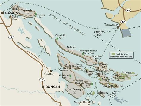 Map Of Southern Gulf Islands Bc Map Of Vancouver Island And Gulf