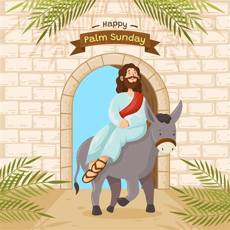 Jesus Christ Ride Donkey At The Gate Of Jerusalem 2072449 Vector Art At