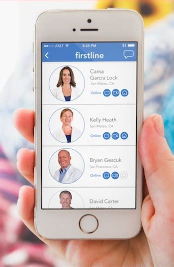 Calls and online sessions (e.g. FirstLine's app will send a doctor in person if call, text ...