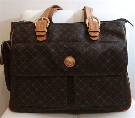 Rioni italia Handbag Signature Brown Leather Canvas Boston ...