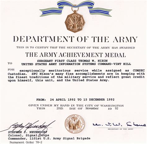 Army Achievement Medal Throughout Army Certificate Of Appreciation