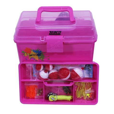 Zebco Splash Youth Fishing Tackle Box Kit With 57 Pieces Pink Small