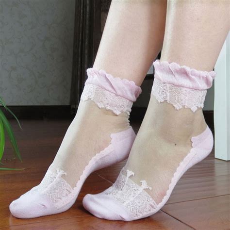 Women Lace Ruffle Ankle Sock Soft Comfy Sheer Silk Cotton Elastic Mesh