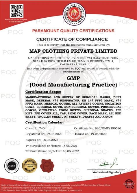 Maf Clothing Medical Textile Certification