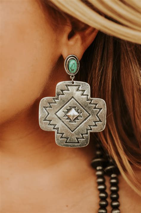 Aztec Earrings With Turquoise Accent Rural Haze In Aztec