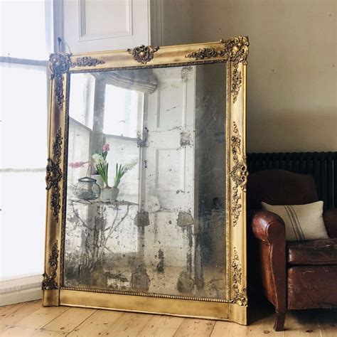 Large French Antique Gilt Mirror Foxed Distressed Mercury Glass