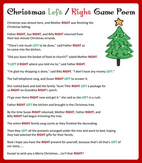 Printable Left Right Christmas Game Christmas T Exchange Games