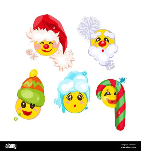 Holiday Emoticon Set Icons Christmas Emoji Symbols Isolated On White