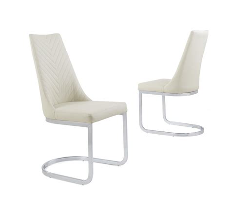 Contemporary white faux leather dining chairs. Cream Faux Leather Dining Chair with Curved Leg - Homegenies