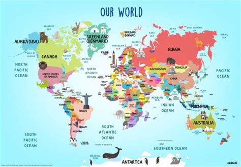 Fun World Map With Country Names For Kids Paper Print Maps Posters In