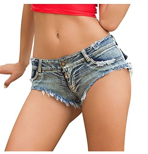 Vograce Womens Low Rise Mini Denim Shorts Denim Thong Cheeky Jeans