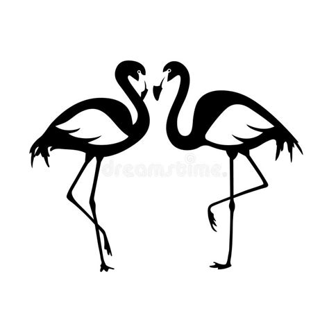 Vector Isolated Flamingos Pair Black And White Illustration Stock