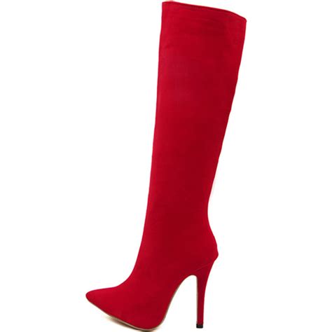sexy pointed toe stiletto heels red suede knee high boots on luulla