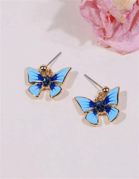 Butterfly Earrings Blue Butterfly Earrings Blue Butterfly Etsy