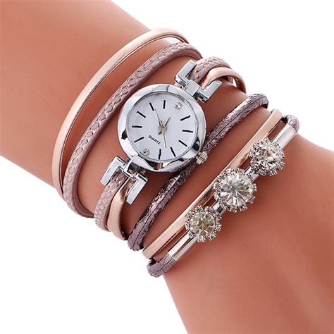 Rhinestone Leather Bracelet Watch Fashion Design Store